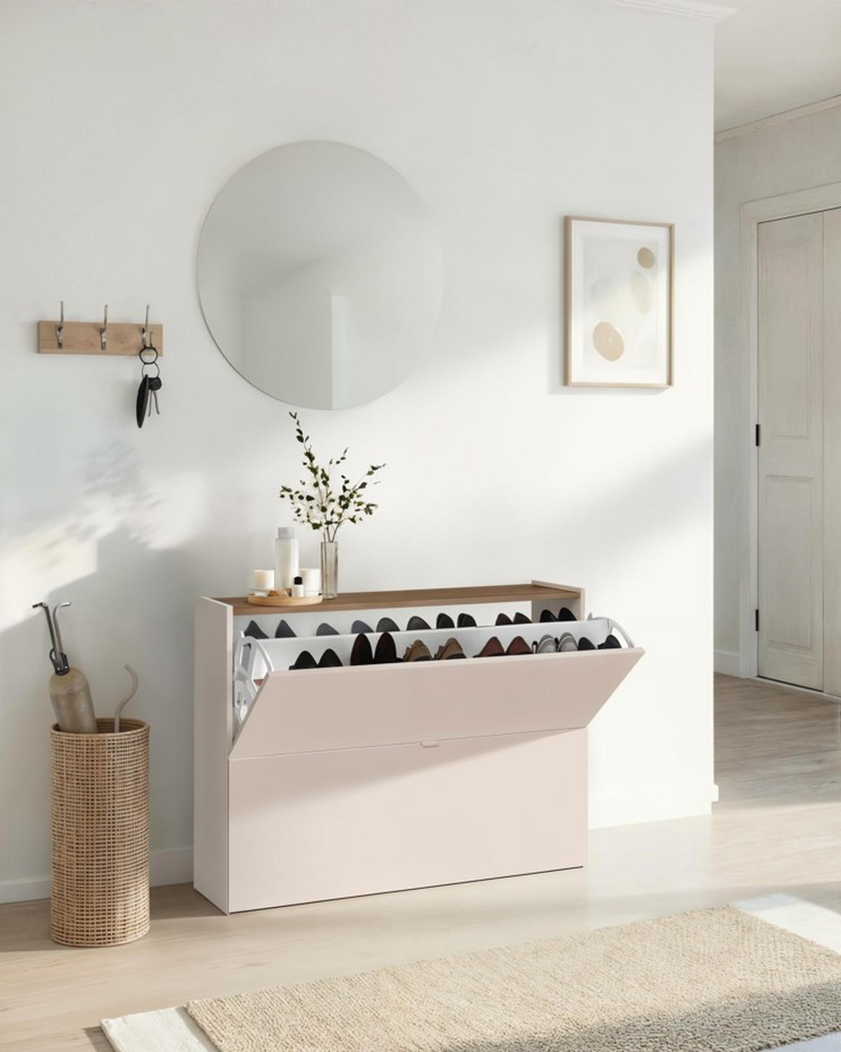 SCHUHKIPPER  in 104/77/29 cm  - Kaschmir/Eichefarben, Design, Holzwerkstoff/Metall (104/77/29cm) - MID.YOU