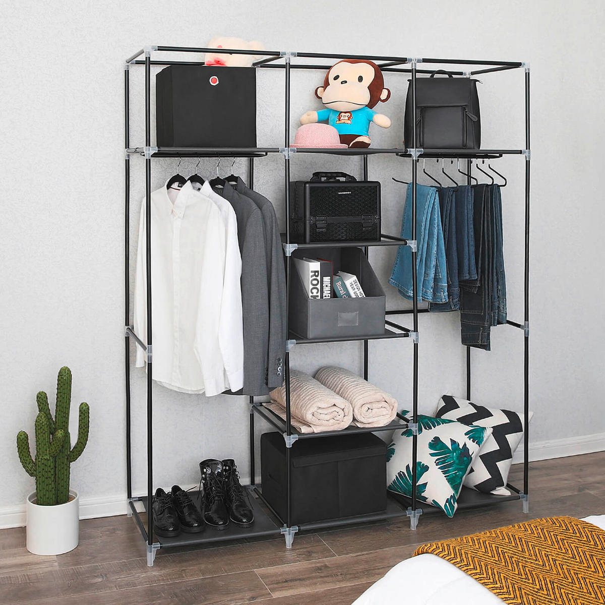 STOFFSCHRANK Schwarz  - Schwarz, Trend, Kunststoff/Textil (150/175/45cm) - Boxxx