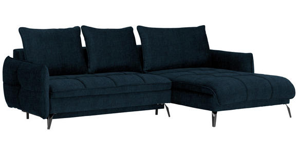 ECKSOFA in Flachgewebe Dunkelblau  - Schwarz/Dunkelblau, LIFESTYLE, Textil/Metall (273/180cm) - Hom`in