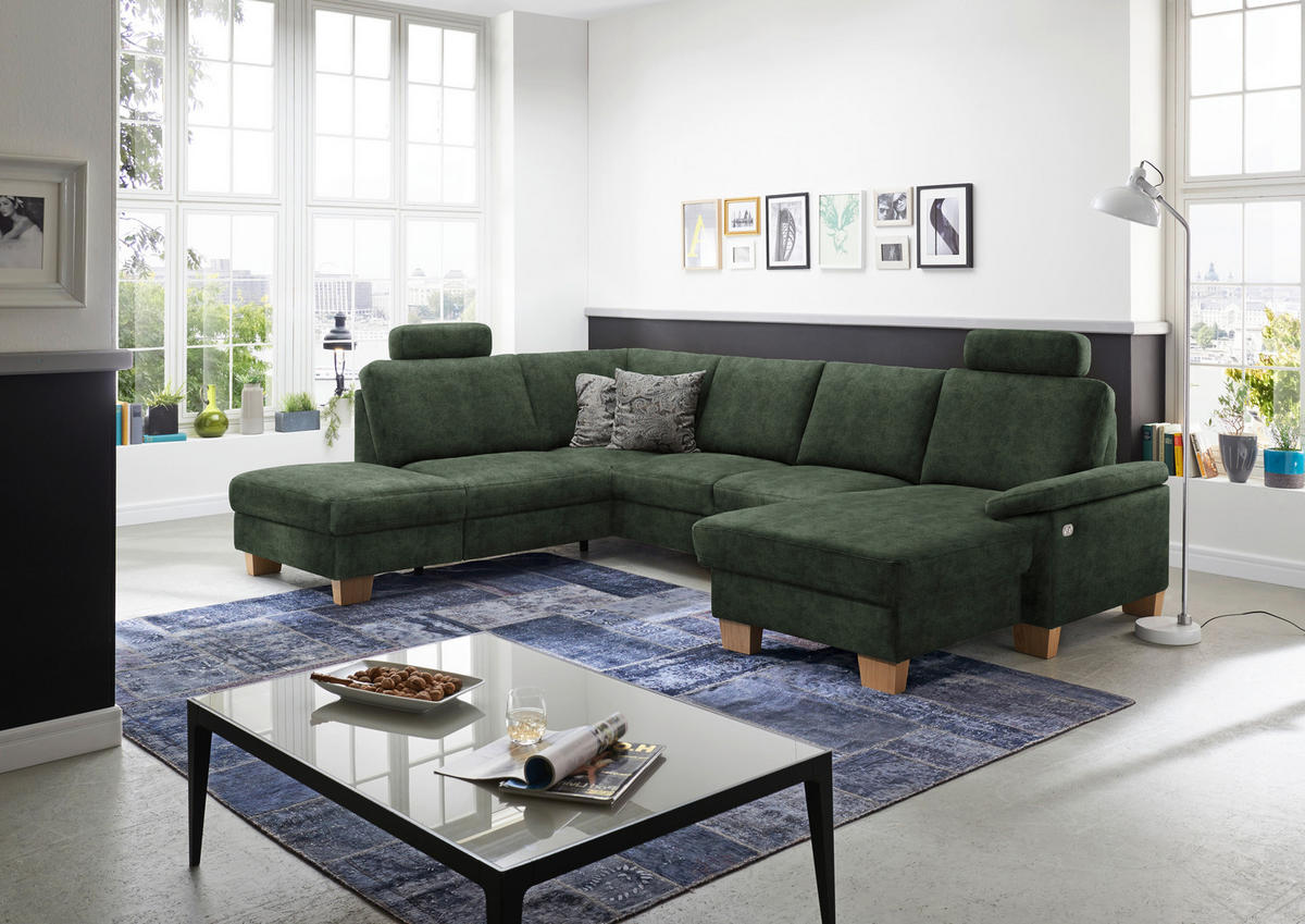 WOHNLANDSCHAFT in Velours Grün  - Eichefarben/Grün, Konventionell, Holz/Textil (235/316/167cm) - Beldomo System