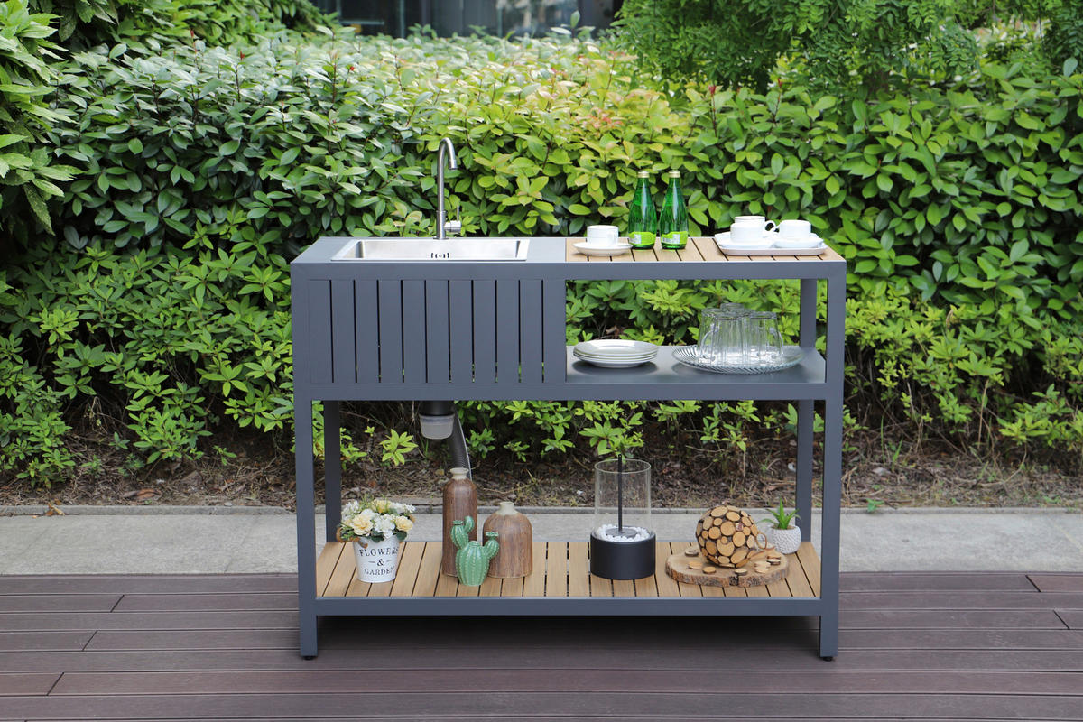 OUTDOORKÜCHE - Anthrazit/Teakfarben, MODERN, Kunststoff/Metall (127/95/50cm) - Ambia Garden