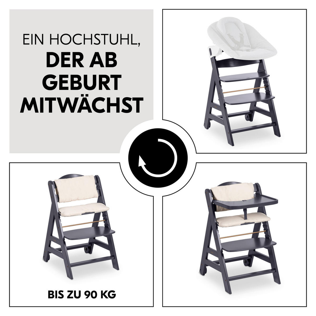 HOCHSTUHL Beta+ Anthrazit Dark Grey  - Anthrazit, Basics, Holz (48/79/58cm) - Hauck