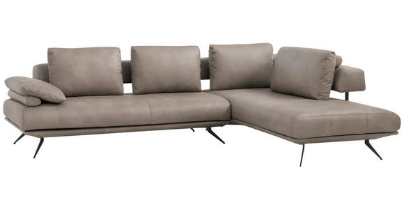 ECKSOFA in Echtleder Grau  - Schwarz/Grau, Design, Leder/Metall (305/231cm) - Dieter Knoll