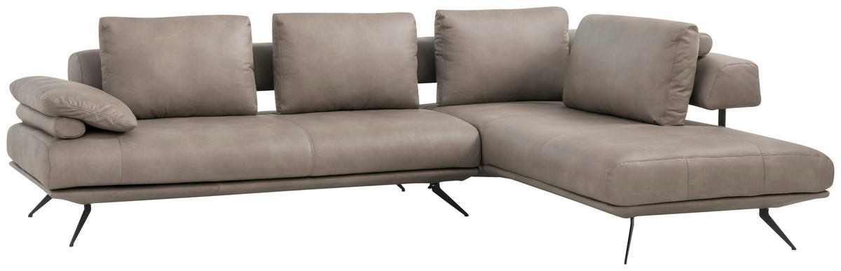 ECKSOFA in Echtleder Grau  305/231 cm  - Schwarz/Grau, Design, Leder/Metall (305/231cm) - Dieter Knoll