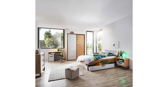 JUGENDSCHREIBTISCH 111,6/60,2/76,7 cm Stauraum  - Dunkelgrau/Eichefarben, MODERN, Holzwerkstoff/Metall (111,6/60,2/76,7cm) - Xora