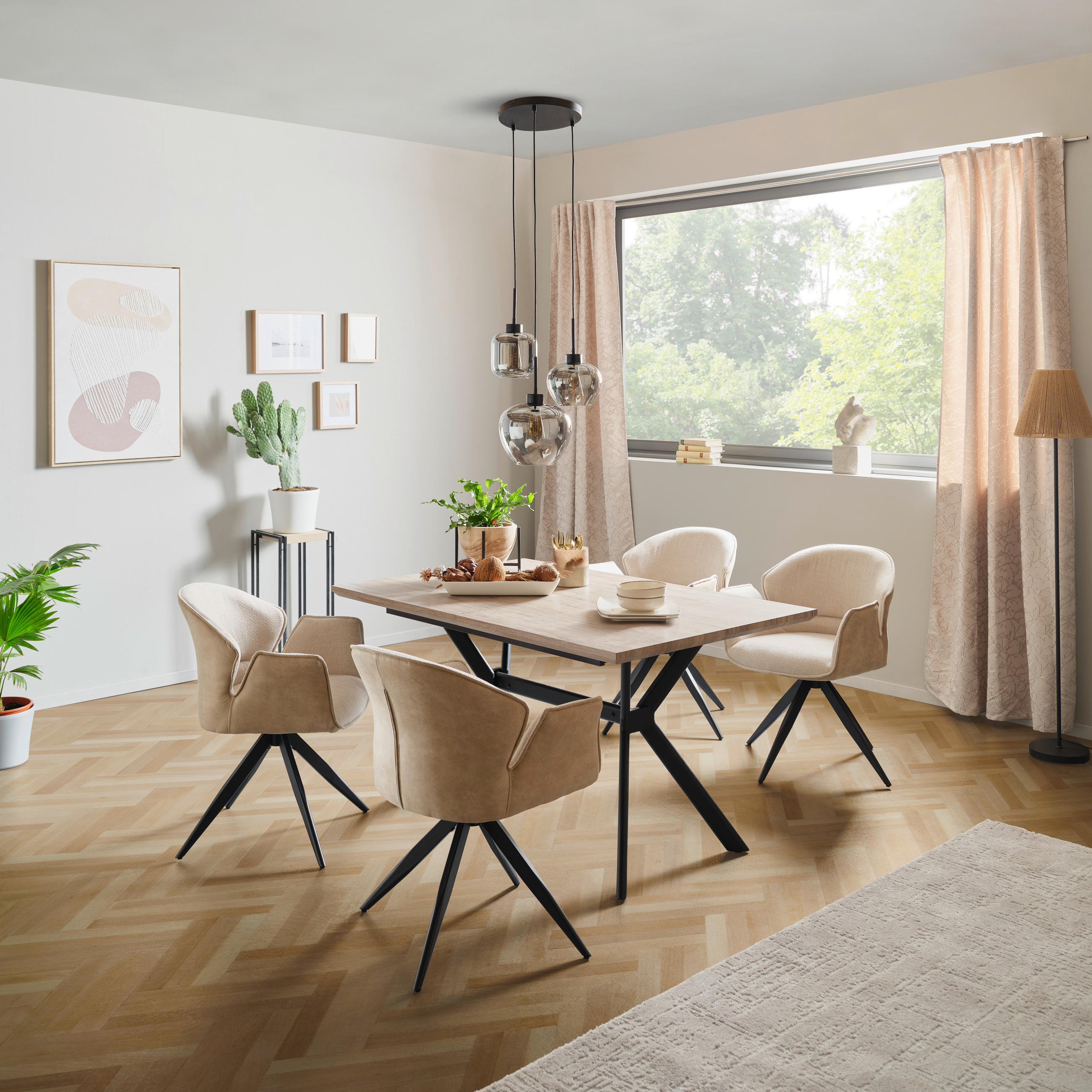 ARMLEHNSTUHL  in Eisen Mikrofaser, Leinenoptik  - Beige/Schwarz, MODERN, Textil/Metall (61/81/60cm) - MID.YOU