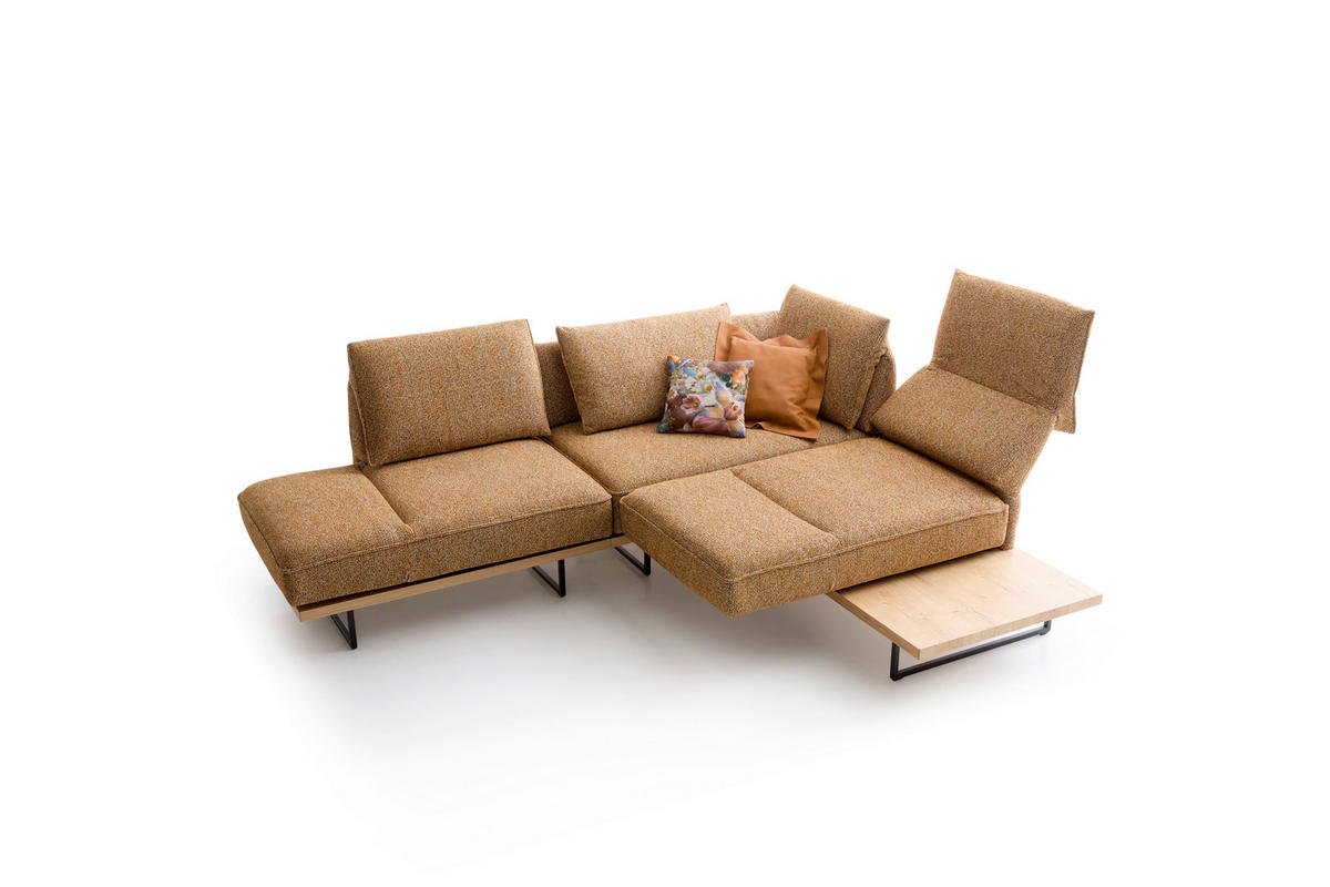 ECKSOFA Dunkelorange Chenille Rücken echt, Armteilverstellung, Relaxfunktion, Drehsitzfunktion  - Dunkelorange/Schwarz, Design, Holz/Textil (252/209cm) - Koinor