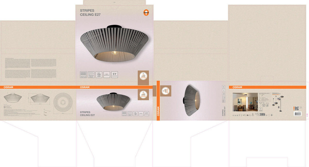 DECKENLEUCHTE 40,5/19 cm   - Dunkelgrau, Basics, Textil/Metall (40,5/19cm) - Osram