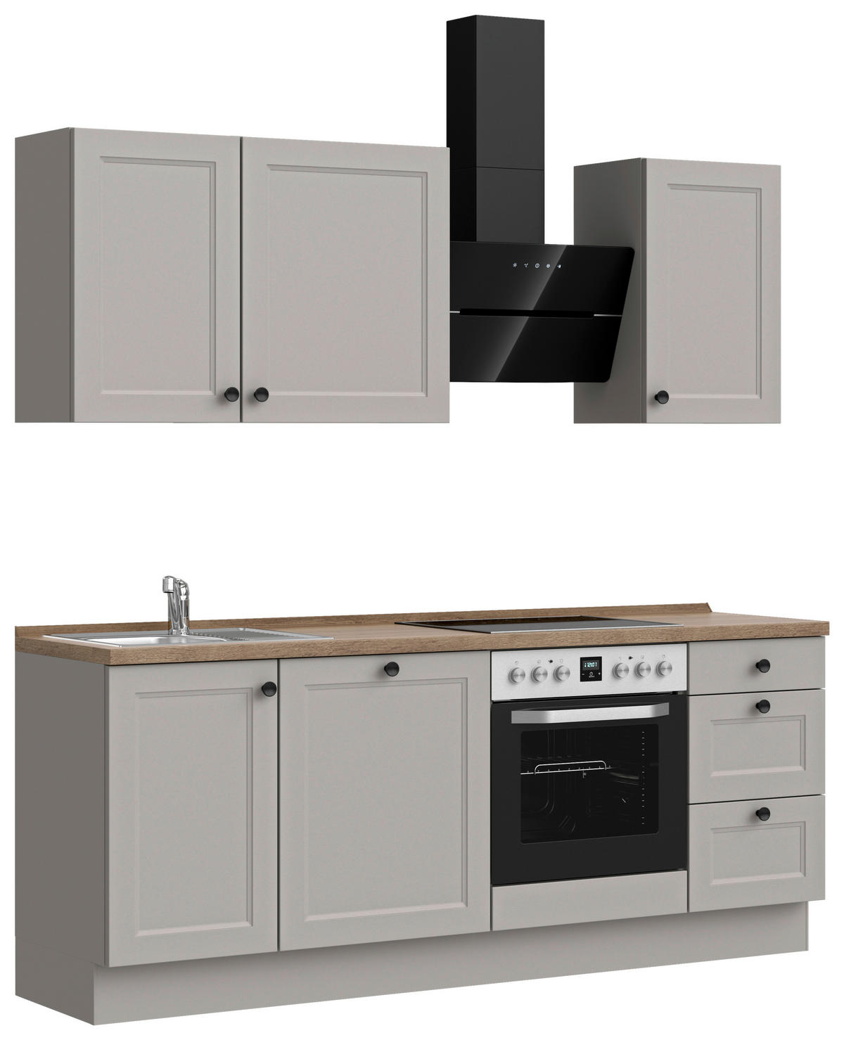 KÜCHENBLOCK 210 cm   in Grau, Eiche dunkel  - Eiche dunkel/Schwarz, MODERN, Holzwerkstoff/Metall (210cm) - Nobilia