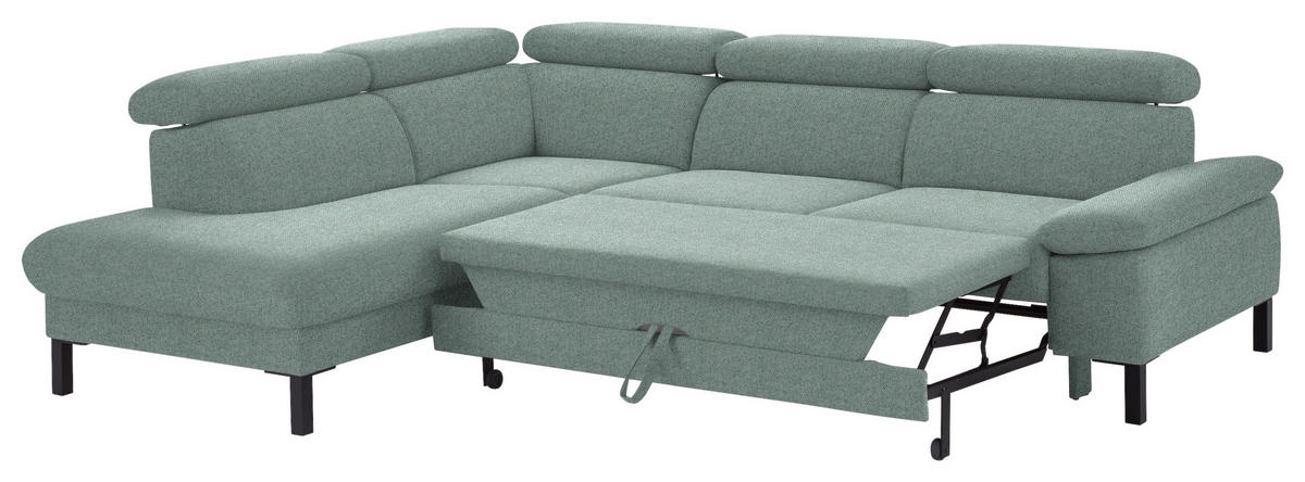 ECKSOFA in Flachgewebe Mintgrün  - Schwarz/Mintgrün, Design, Holzwerkstoff/Textil (217/272cm) - Pure Home Comfort