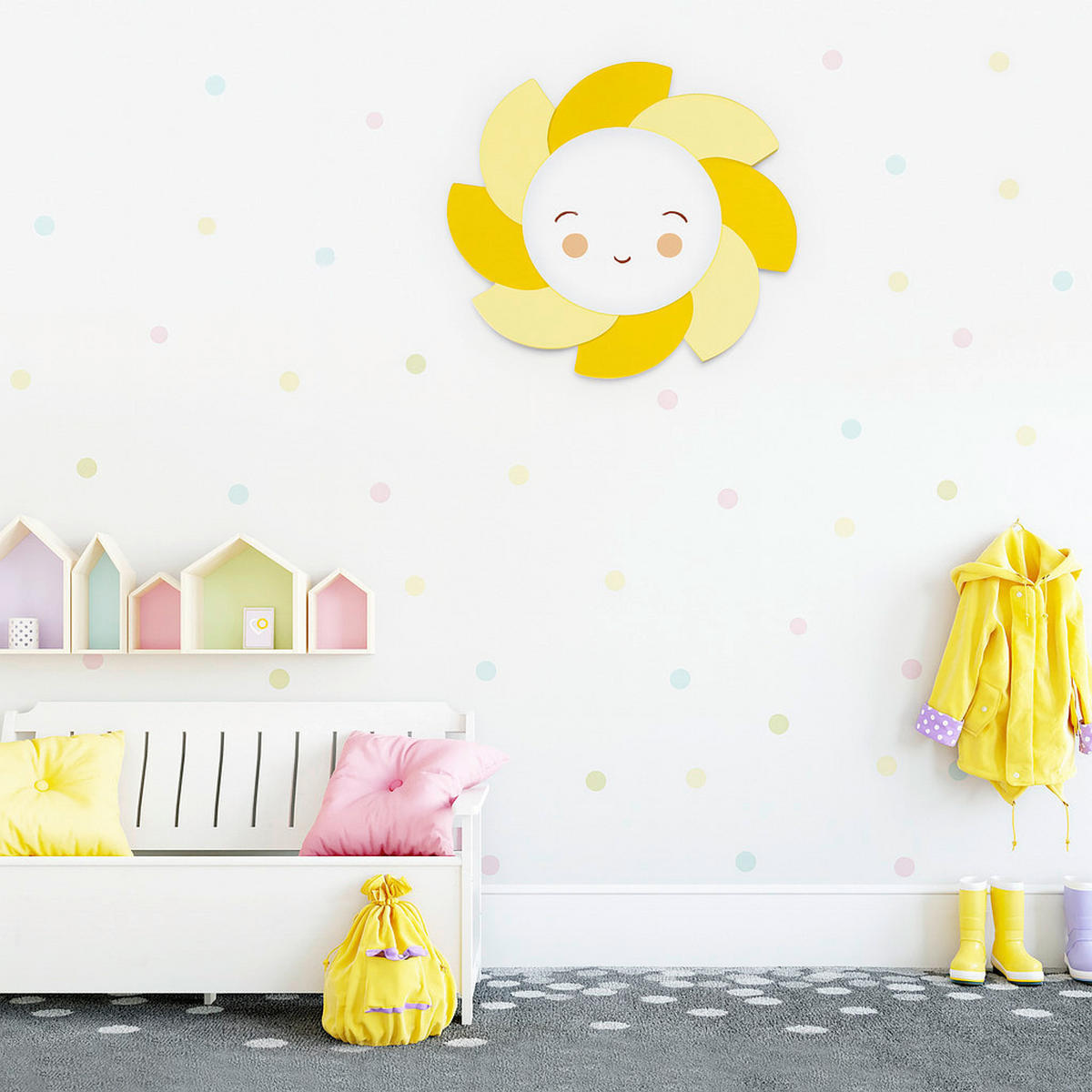 LED-KINDERDECKENLEUCHTE Sonne Siri Starlight 75/50/8 cm   - Gelb, Basics, Holz (75/50/8cm)
