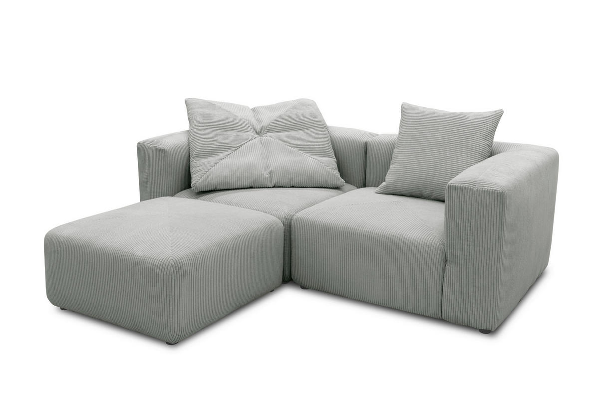ECKSOFA in Cord, Mikrofaser Hellgrau   - Hellgrau/Schwarz, Design, Kunststoff/Textil (216/69/193cm) - MID.YOU