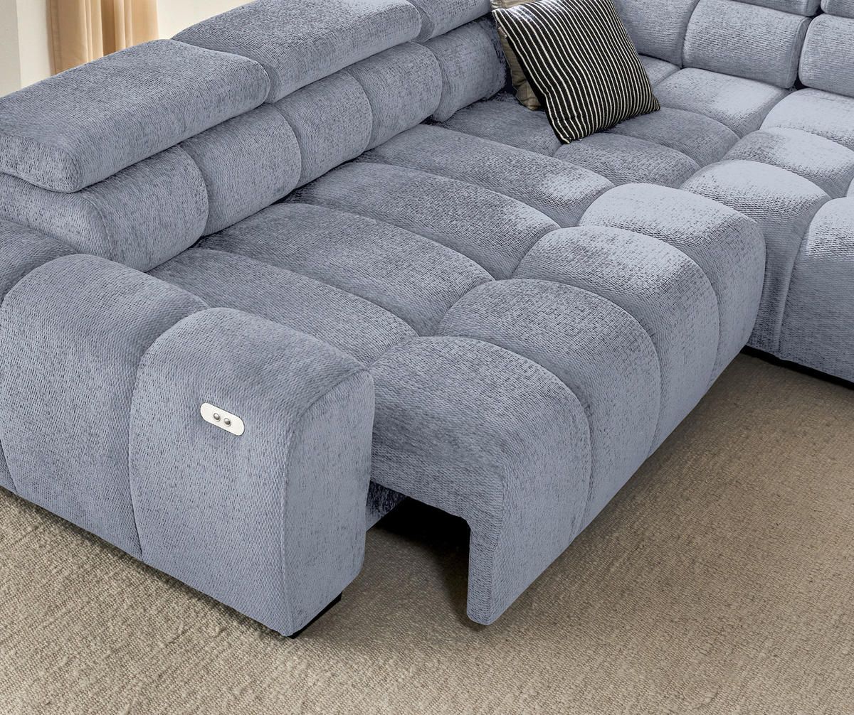 ECKSOFA inkl. Funktionen Grau, Hellblau Webstoff  - Schwarz/Grau, MODERN, Kunststoff/Textil (297/205cm) - Welnova