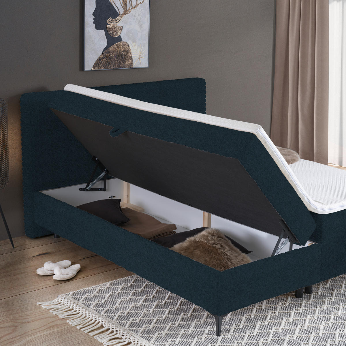 BOXBETT 180/200 cm  in Blau  - Blau/Schwarz, Design, Holz/Holzwerkstoff (180/200cm) - Xora