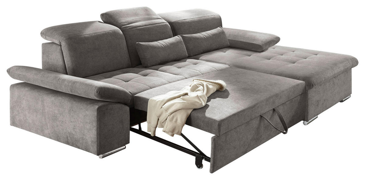 ECKSOFA in Mikrovelours Schlammfarben  276/188 cm  - Schlammfarben/Silberfarben, KONVENTIONELL, Holzwerkstoff/Kunststoff (276/188cm) - MID.YOU