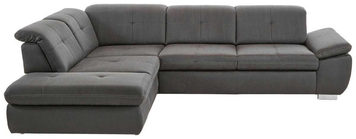 ECKSOFA in Mikrofaser Dunkelgrau  260/318 cm  - Chromfarben/Dunkelgrau, Design, Textil/Metall (260/318cm) - Beldomo Speed