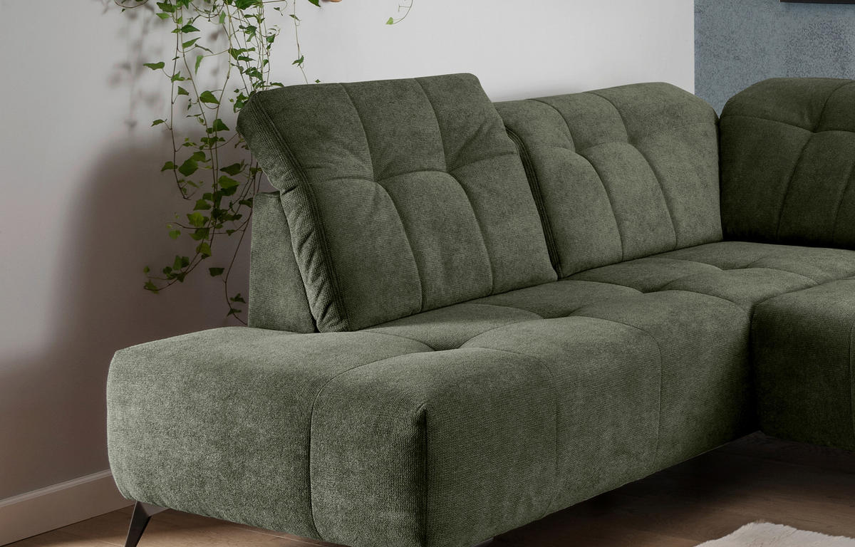 WOHNLANDSCHAFT SANO in Chenille Dunkelgrün  - Dunkelgrün/Schwarz, MODERN, Textil/Metall (200/337/180cm) - Livetastic