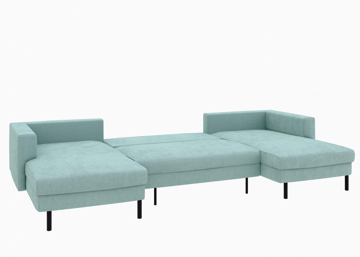 WOHNLANDSCHAFT Mintgrün Struktur  - Schwarz/Mintgrün, MODERN, Textil/Metall (161/306/161cm) - Trendmanufaktur