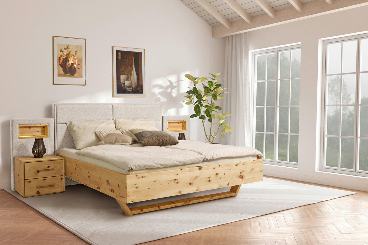 BETT 180/200 cm  in Naturfarben, Zirbelkieferfarben  - Zirbelkieferfarben/Naturfarben, Natur, Holz/Textil (180/200cm) - Valnatura