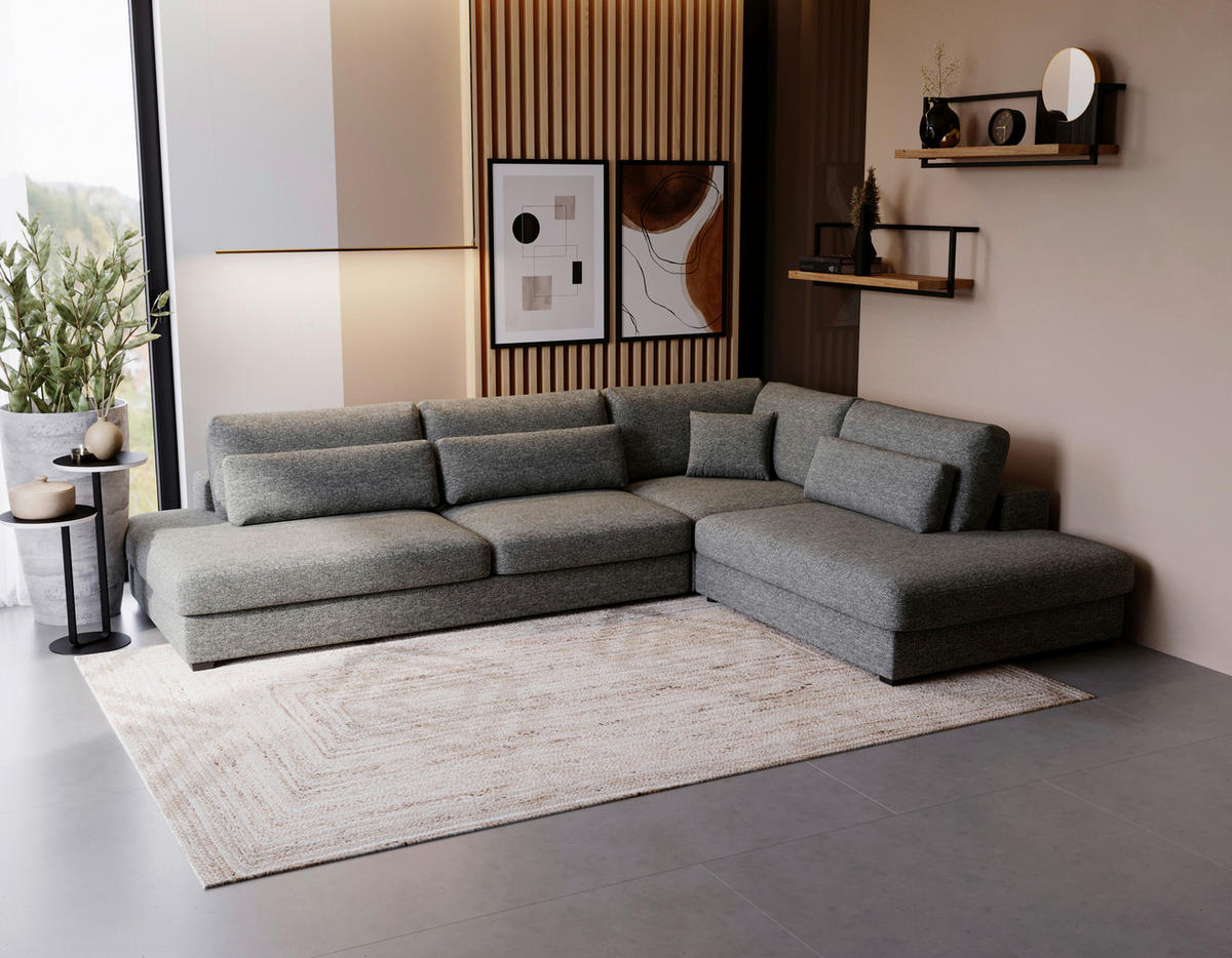 ECKSOFA Plüsch, Bouclé Grau  - Schwarz/Grau, Design, Kunststoff/Textil (332/244cm) - Livetastic