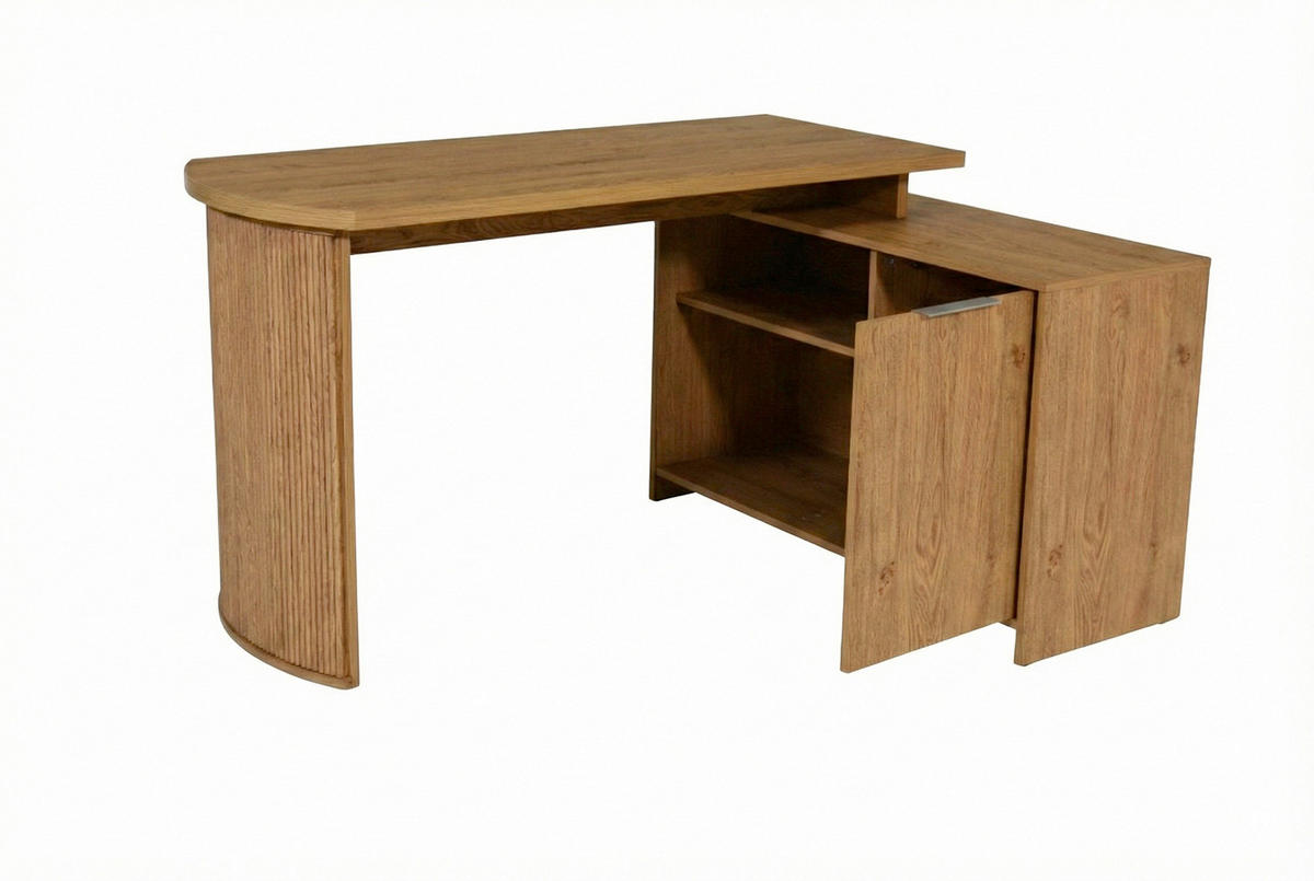 ECKSCHREIBTISCH 150/120/75 cm Eichefarben Kabeldurchlass, Stauraum, seitenverkehrt montierbar  - Eichefarben/Silberfarben, Modern, Holzwerkstoff/Metall (150/120/75cm) - MID.YOU