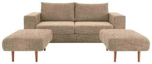DREISITZER-SOFA inkl. Hocker Webstoff Braun, Beige - Eichefarben/Beige, Design, Holz/Textil (212/96/107cm) - LOOKS by W.Joop