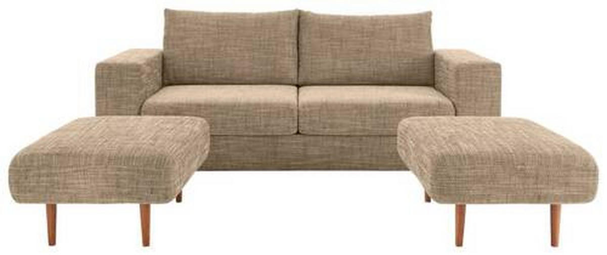 ZWEISITZER-SOFA inkl. Hocker Webstoff Braun, Beige  - Eichefarben/Beige, Design, Holz/Textil (172/96/107cm) - LOOKS by W.Joop