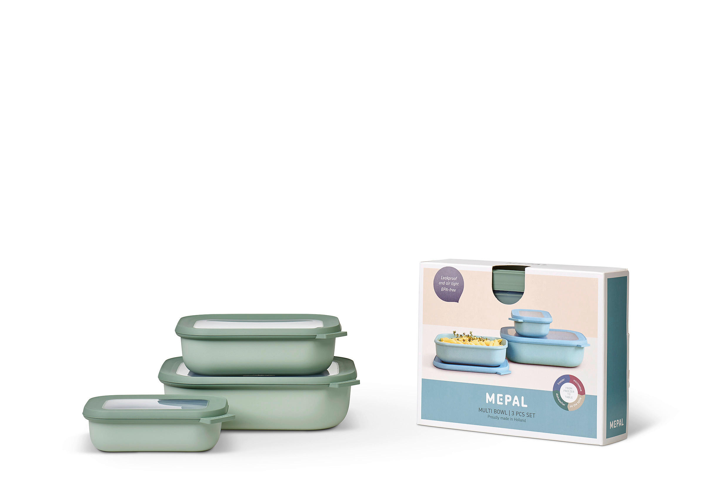 VORRATSDOSENSET  - Mintgrau/Klar, KONVENTIONELL, Kunststoff (25,0/20,0/7,0cm) - Mepal