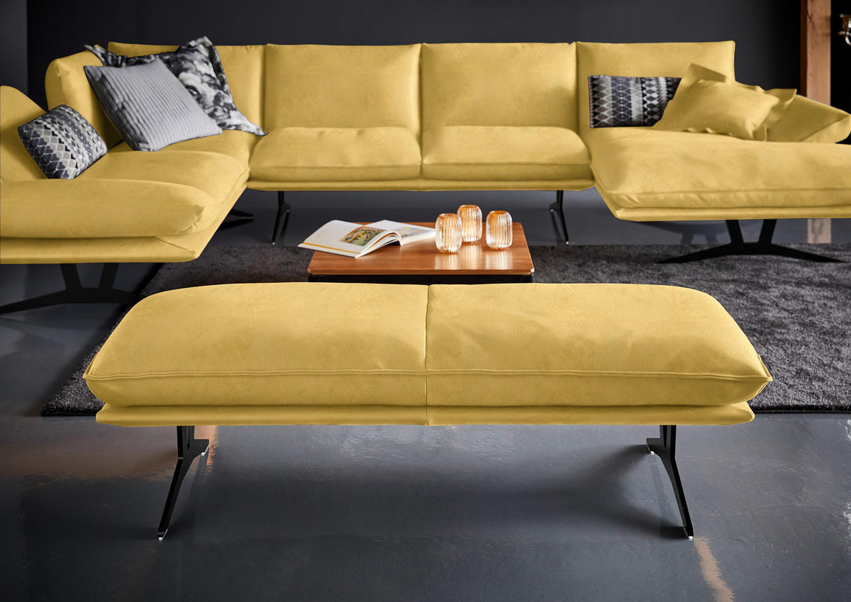 WOHNLANDSCHAFT in Echtleder Gelb  - Gelb/Schwarz, Natur, Leder/Metall (217/359/155cm) - Dieter Knoll