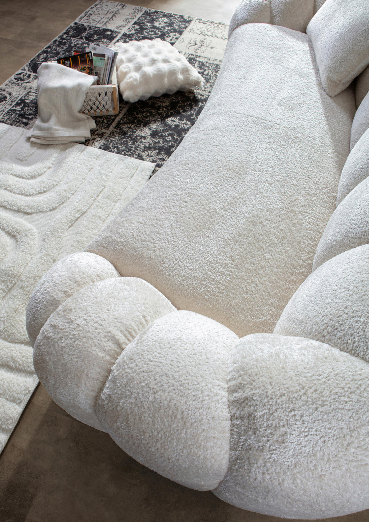 BIGSOFA in Chenille Creme  - Creme/Schwarz, KONVENTIONELL, Kunststoff/Textil (248/78/112cm) - Carryhome