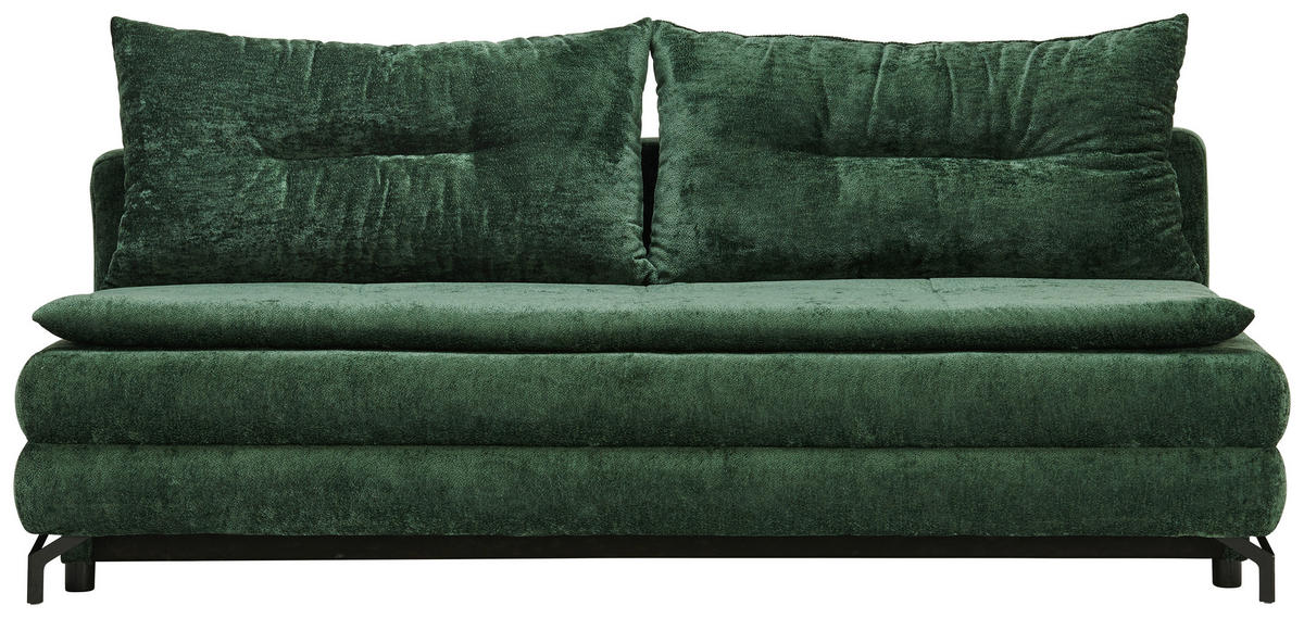 SCHLAFSOFA in Chenille, Plüsch Grün  - Schwarz/Grün, Design, Textil/Metall (208/73/92/102cm) - Novel