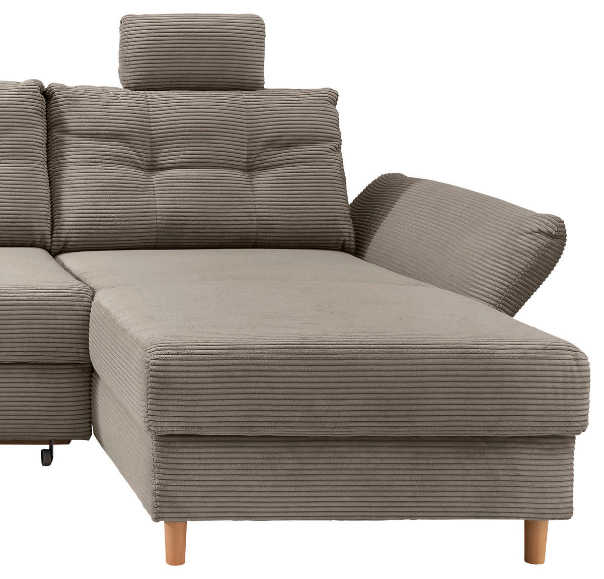 WOHNLANDSCHAFT Graubraun Cord  - Graubraun/Naturfarben, MODERN, Holz/Textil (206/338-352/176cm) - Livetastic