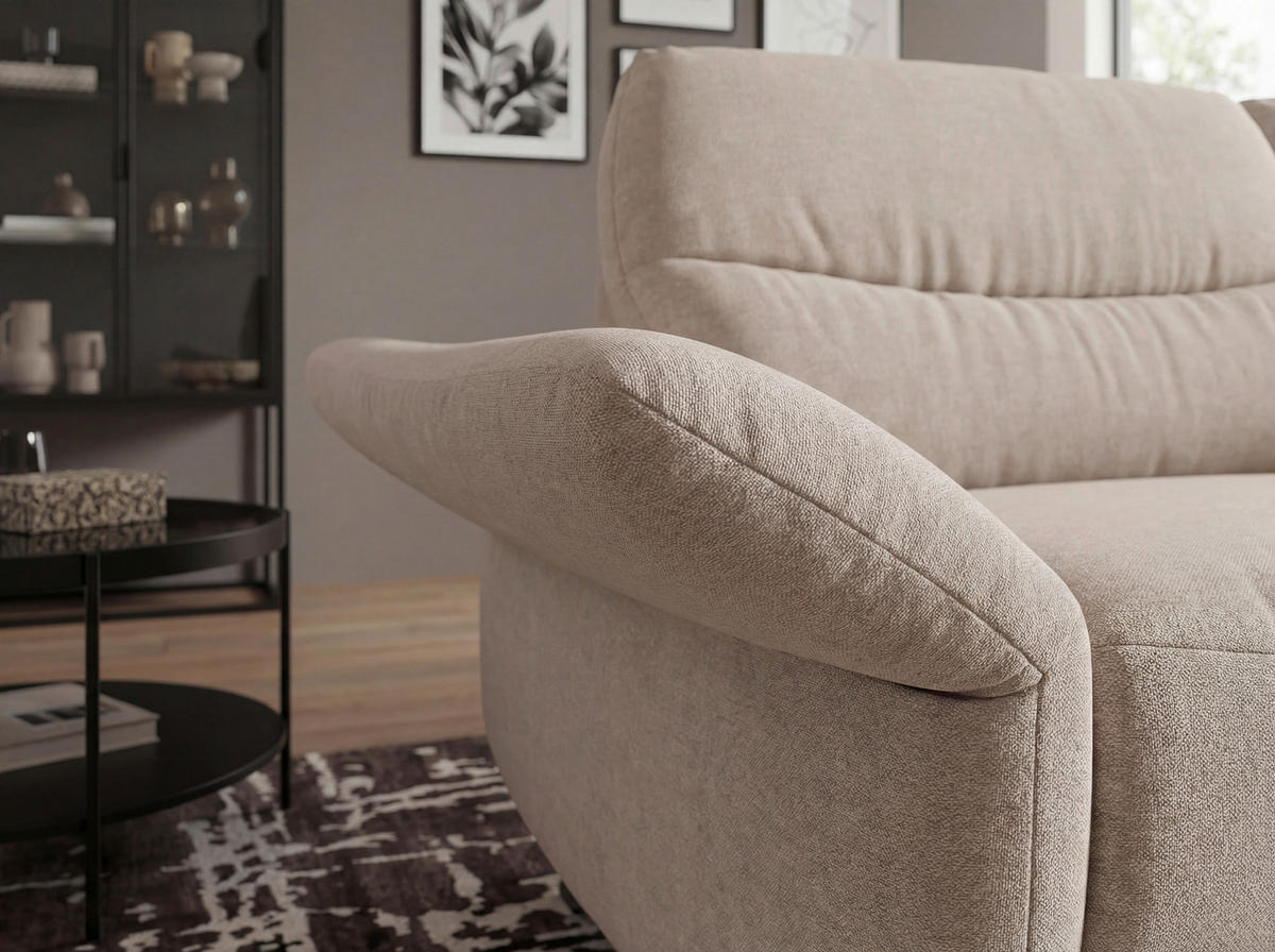ECKSOFA Sandfarben Webstoff  - Sandfarben/Schwarz, KONVENTIONELL, Textil/Metall (263/201cm) - Pure Home Comfort