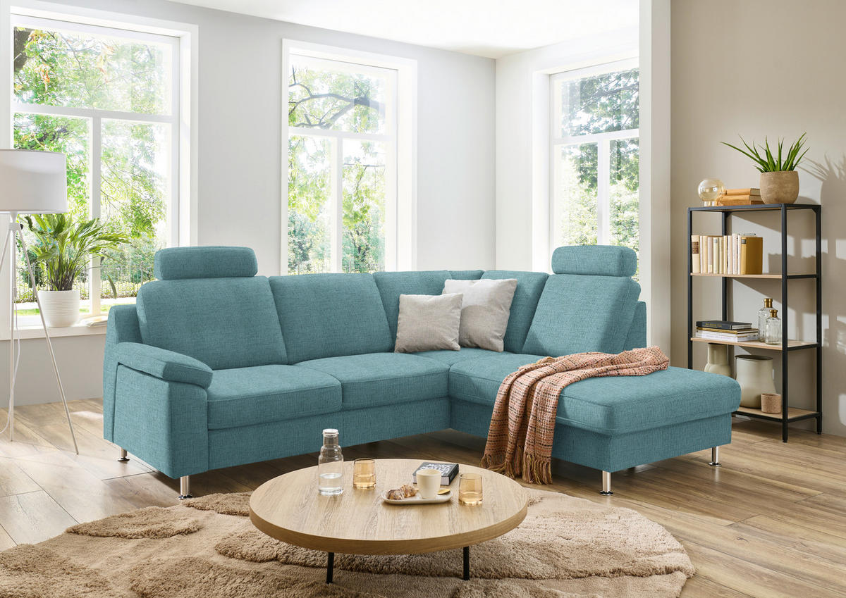 ECKSOFA in Webstoff Türkis  - Türkis/Alufarben, Konventionell, Textil/Metall (241/200cm) - Beldomo System