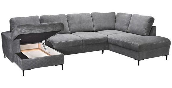 WOHNLANDSCHAFT Dunkelgrau Cord  - Dunkelgrau/Schwarz, KONVENTIONELL, Textil/Metall (148/303/197cm) - Carryhome