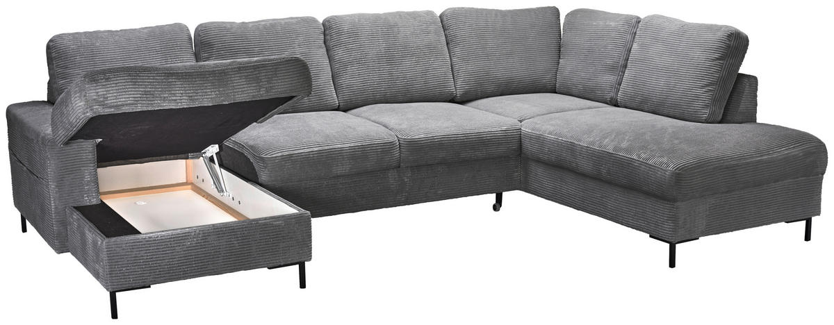 WOHNLANDSCHAFT Dunkelgrau Cord  - Dunkelgrau/Schwarz, KONVENTIONELL, Textil/Metall (148/303/197cm) - Carryhome