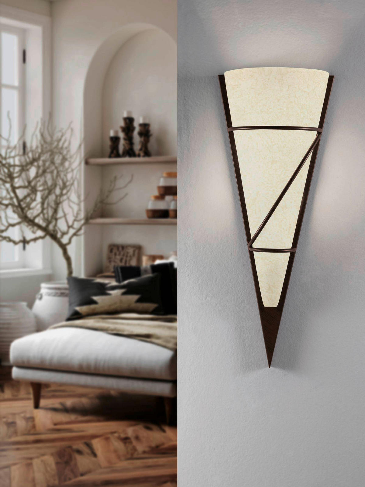 VÄGGLAMPA Pascal   - beige/brun, Klassisk, metall/glas (48/18/12cm) - Eglo