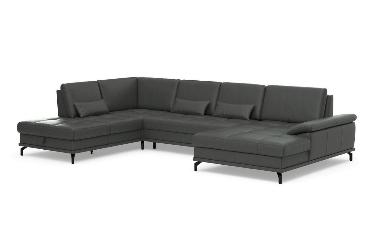 WOHNLANDSCHAFT COSTELLO E Anthrazit Kombination Echtleder/Stoff Mikrofaser  - Anthrazit/Schwarz, Basics, Leder/Textil (223/363/176cm) - Sit & More