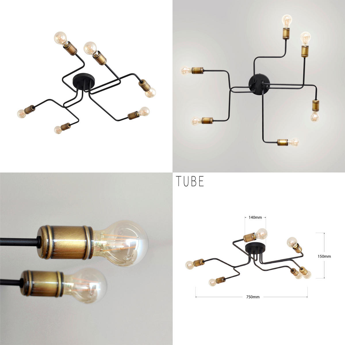 DECKENLEUCHTE    75/75/15 cm  - Messingfarben/Schwarz, KONVENTIONELL, Metall (75/75/15cm)