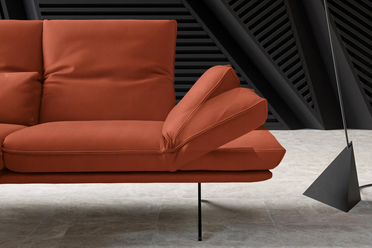 ECKSOFA in Echtleder Orange  130/210 cm  - Gelb/Schwarz, Design, Leder/Metall (130/210cm) - Dieter Knoll