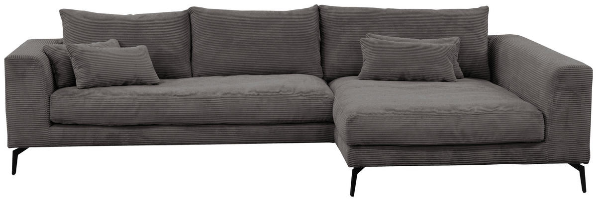 ECKSOFA in Cord Grau  - Schwarz/Grau, Design, Textil/Metall (313/172cm) - Livetastic