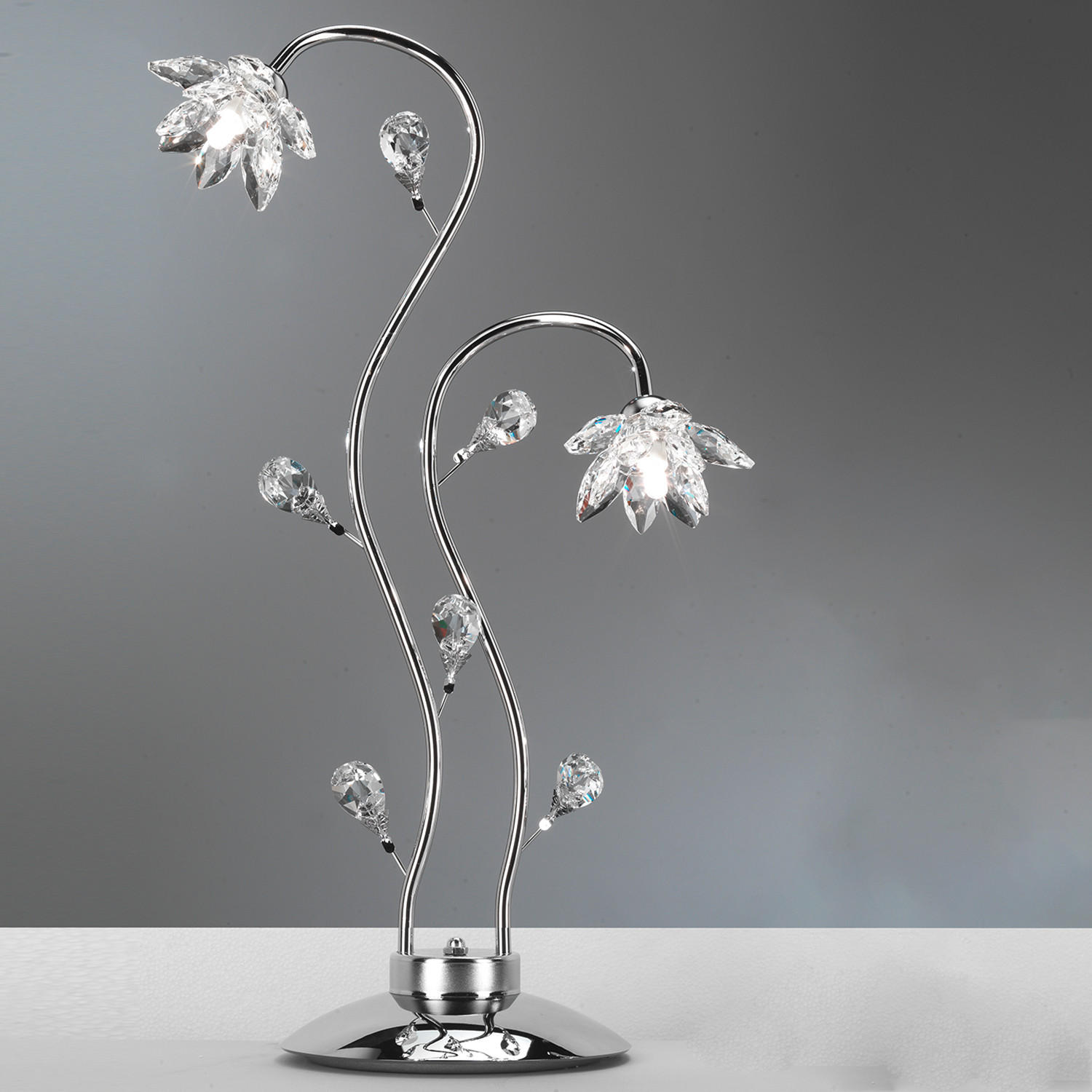 KRISTALL-TISCHLEUCHTE 40/80 cm   - Chromfarben, KONVENTIONELL, Glas/Metall (40/80cm)