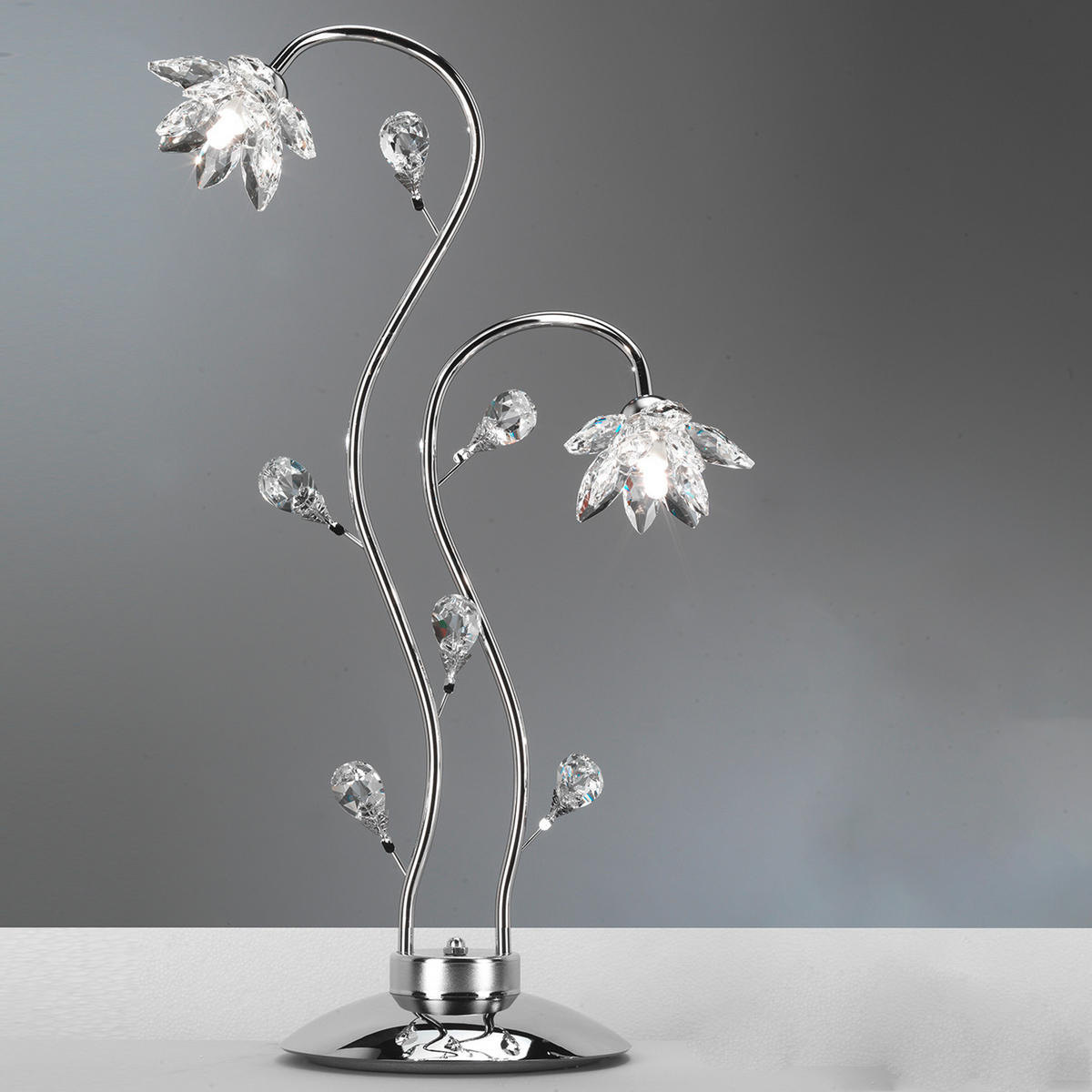 KRISTALL-TISCHLEUCHTE 40/80 cm   - Chromfarben, KONVENTIONELL, Glas/Metall (40/80cm)