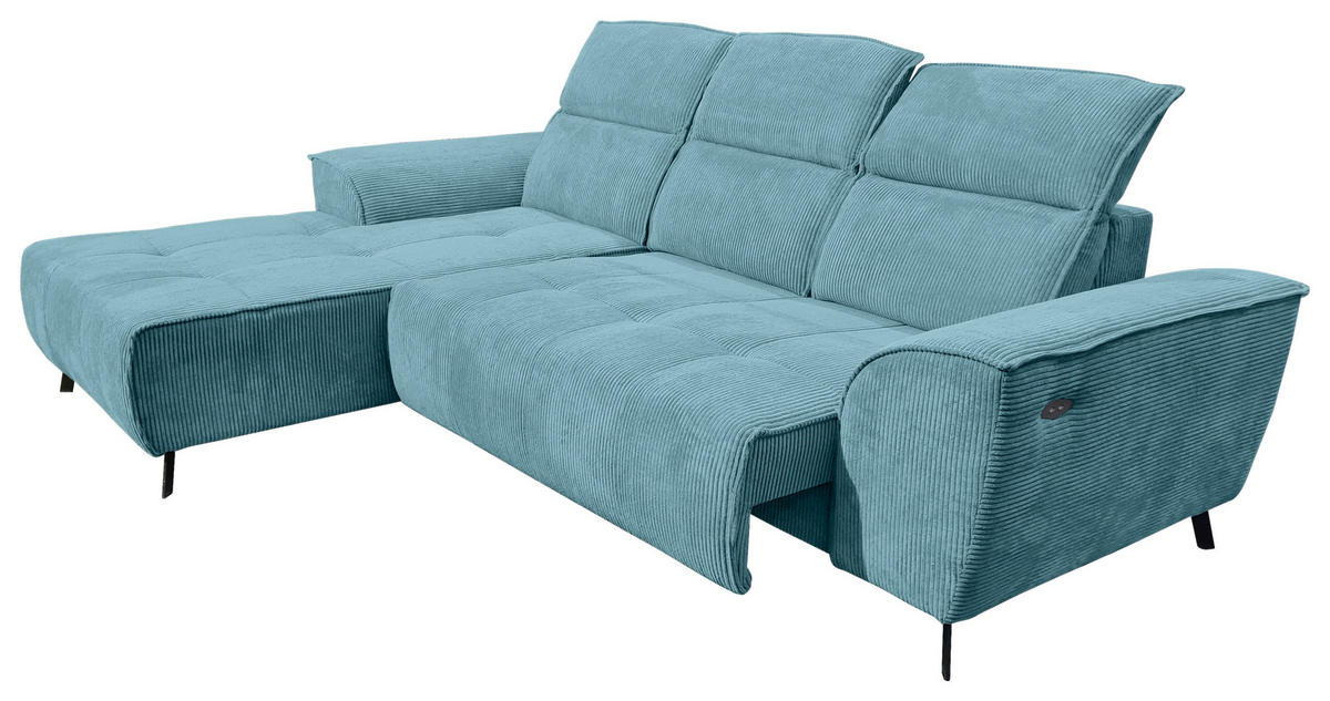 ECKSOFA Türkis Cord  - Türkis/Schwarz, KONVENTIONELL, Textil/Metall (196/290cm) - Carryhome