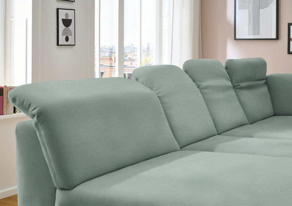 WOHNLANDSCHAFT  in Chenille Mintgrün  - Schwarz/Mintgrün, Design, Textil/Metall (198/369/255cm) - Beldomo Style