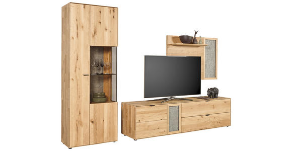 WOHNWAND  in Wildeiche  322,4/205,5/45,2 cm    - Wildeiche/Schwarz, Natur, Glas/Holz (322,4/205,5/45,2cm) - Valnatura