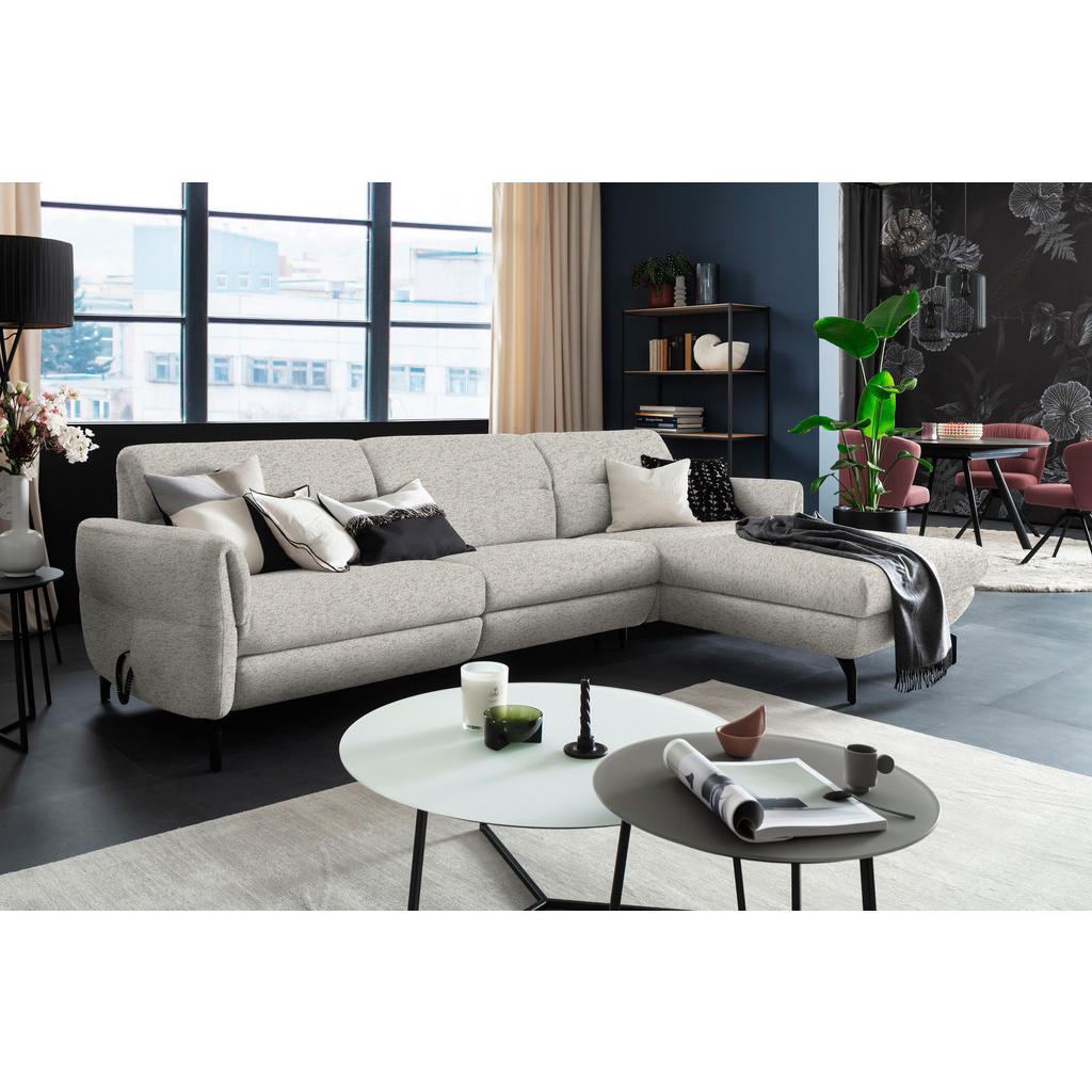 Thumbnail - Schöner Wohnen Ecksofa, Hellgrau, Textil, 3-Sitzer, Ottomane rechts, L-Form, 299x187 cm, Goldenes M, Fußauswahl, Lederau...