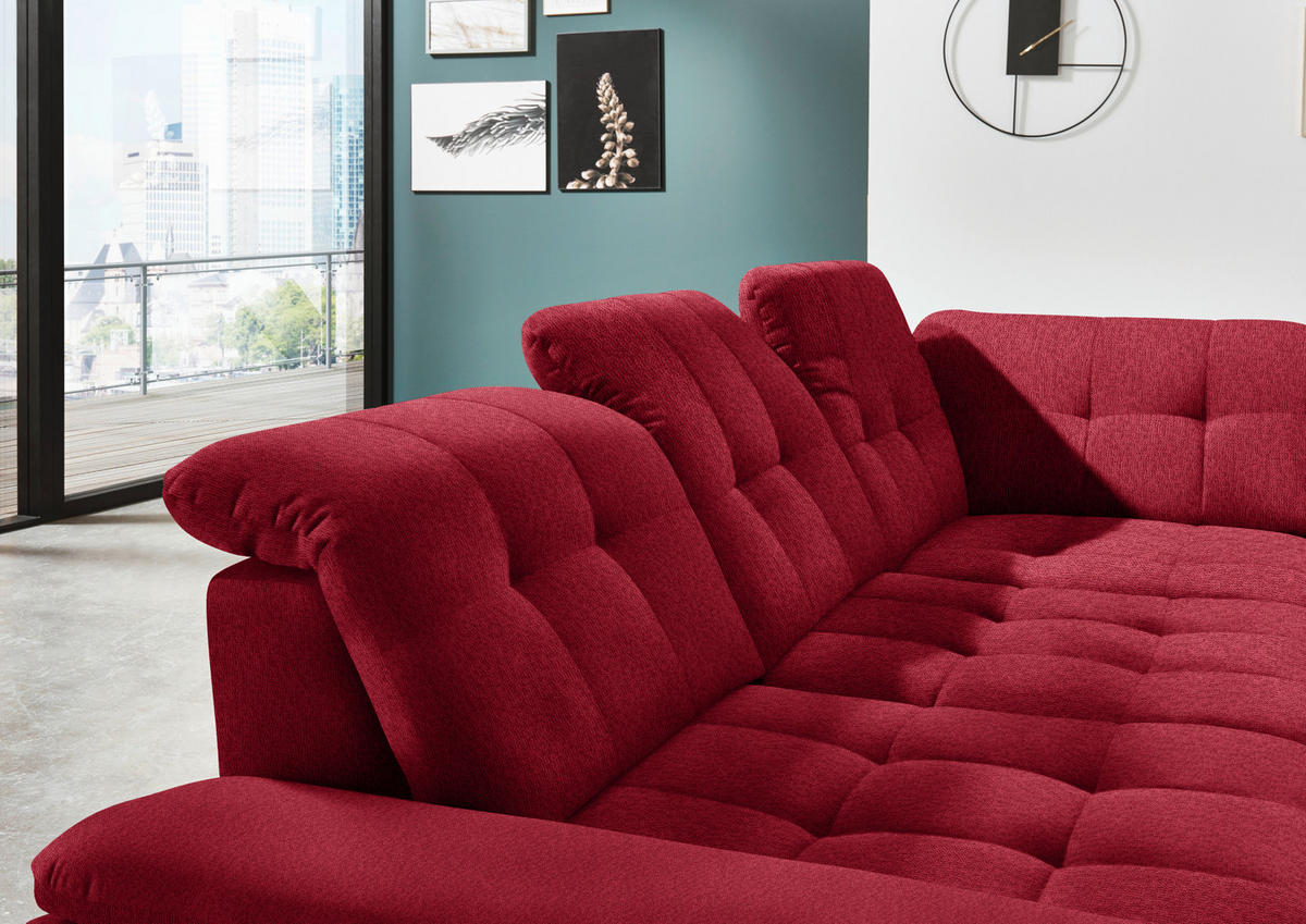 ECKSOFA in Chenille Rot  - Chromfarben/Rot, Design, Textil/Metall (310/260cm) - Beldomo Speed