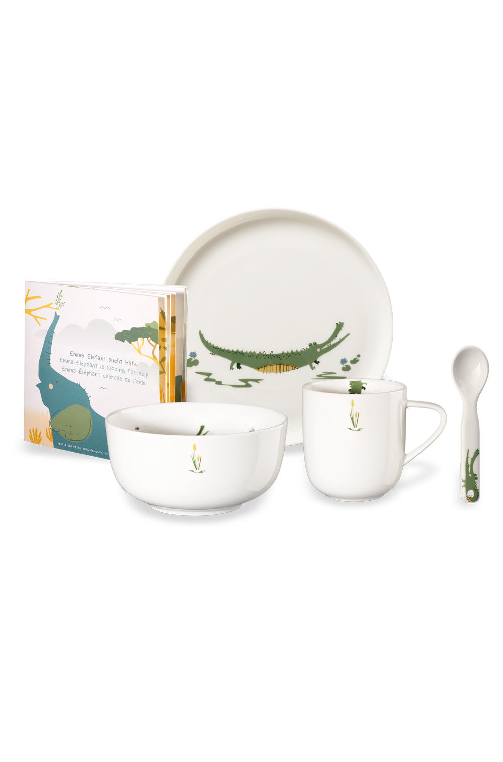 KINDERGESCHIRRSET KIDS, CROCO KROKODIL Fine Bone China 4-teilig  - Weiß/Grün, Basics, Keramik - ASA