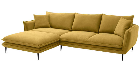 ECKSOFA  in Webstoff Currygelb  196/304 cm  - Currygelb/Schwarz, KONVENTIONELL, Textil/Metall (196/304cm) - Hom`in